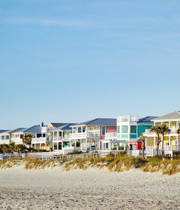 Colorful beachfront homes on the Carolina coast