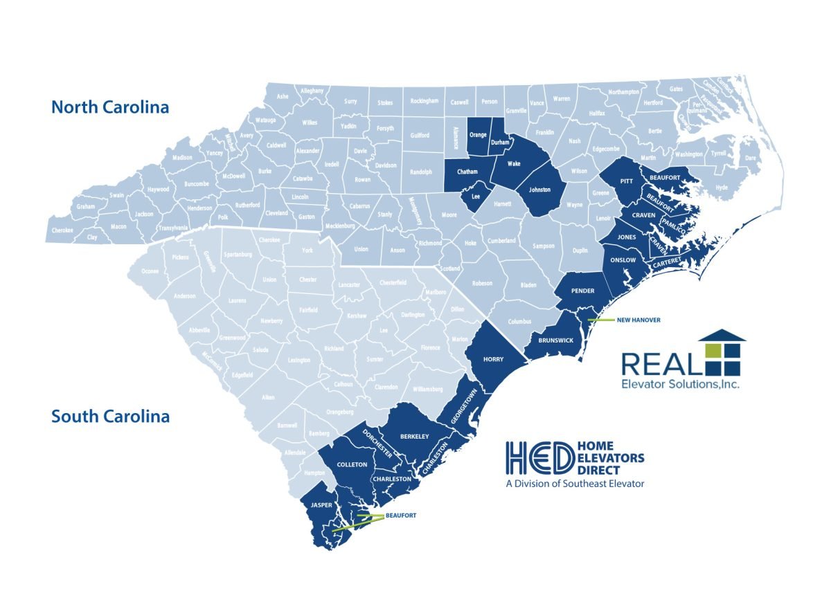 R.E.A.L Elevator Solutions service areas in North Carolina and South Carolina