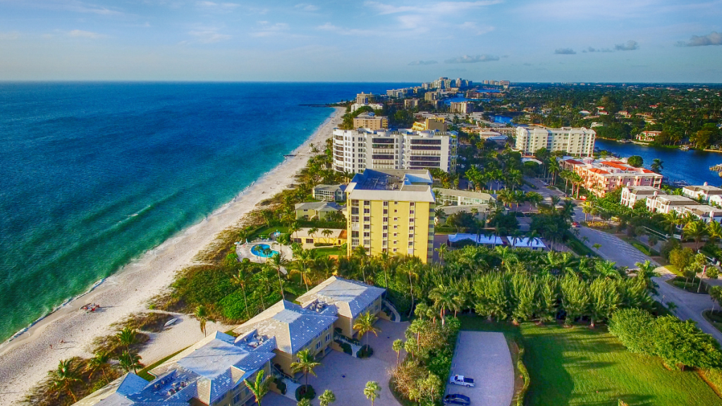 Aerial shot of Naples, FL coastline